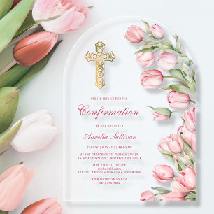 Invitaciones Acrílicas Acuarela Tulipanes Confirmación Arco