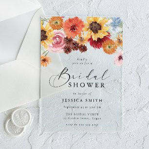 Invitaciones Acrílicas Acuarelas Girasoles Floral Despedida de Soltera