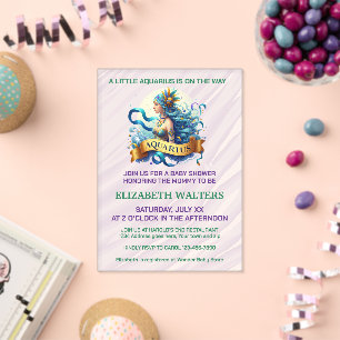 Invitaciones Acrílicas Acuario Zodíaco Baby Shower Lavanda y Verde