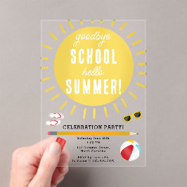 Invitaciones Acrílicas Adiós al colegio Hola Fiesta de verano de niños