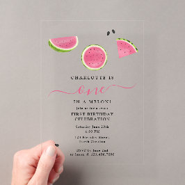 Invitaciones Acrílicas Adorable en una sandía melónica Cumpleaños