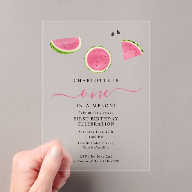 Invitaciones Acrílicas Adorable en una sandía melónica Cumpleaños (Insitu (portátil))