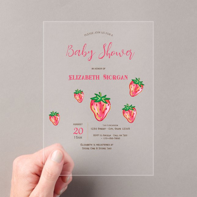 Invitaciones Acrílicas Adorable Purpurina Strawberries puntos de Baby Sho (Insitu (portátil))