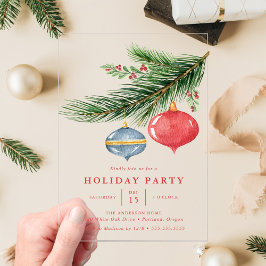 Invitaciones Acrílicas Adornos de Navidad de Acuarela Pino Fiesta Navideñ
