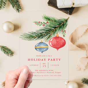 Invitaciones Acrílicas Adornos de Navidad de Acuarela Pino Fiesta Navideñ