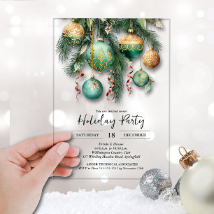 Invitaciones Acrílicas Adornos de Navidad de oro verde Fiesta