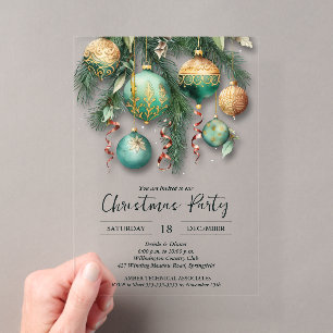 Invitaciones Acrílicas Adornos de Navidad de oro verde para fiestas