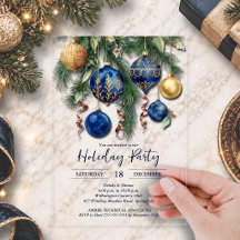 Adornos de Navidad de oro y azul Fiesta