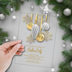 Invitaciones Acrílicas Adornos Retro Plata y Oro Fiesta de Navidad
