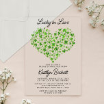 Invitaciones Acrílicas Afortunada en el amor por San Patricio<br><div class="desc">Celebre con estilo con estas invitaciones dulces, modernas y muy de moda a la ducha de novia "Lucky in Love". El diseño presenta una acuarela color shamrock verde corazón de amor con una redacción de tipografía fácil de personalizar, perfecta para un día de San Patricio o celebración de bodas con...</div>