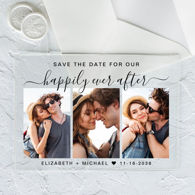 Invitaciones Acrílicas Afortunadamente Después De Una Boda De Fotografía, (Make your day unforgettable with stunning acrylic save the dates—modern, elegant, unique!)