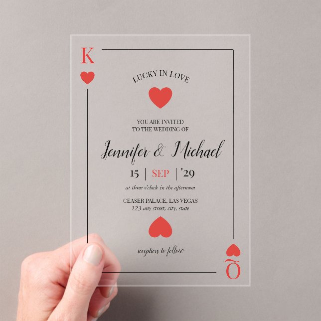 Invitaciones Acrílicas Afortunado en jugar con cartas de amor Boda de Las (Insitu (portátil))