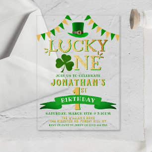 Invitaciones Acrílicas Afortunado Un Primer Cumpleaños