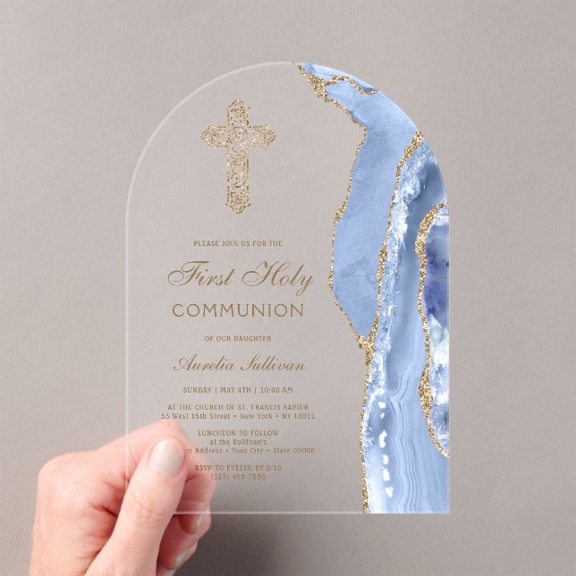 Invitaciones Acrílicas Ágata Azul Aciano Primera Comunión (Insitu (portátil))
