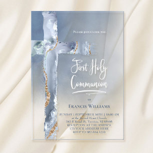 Invitaciones Acrílicas ágata azul Primera Comunión