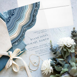Invitaciones Acrílicas Agata Geoda Brillo Boda Azul Polvoriento ID647