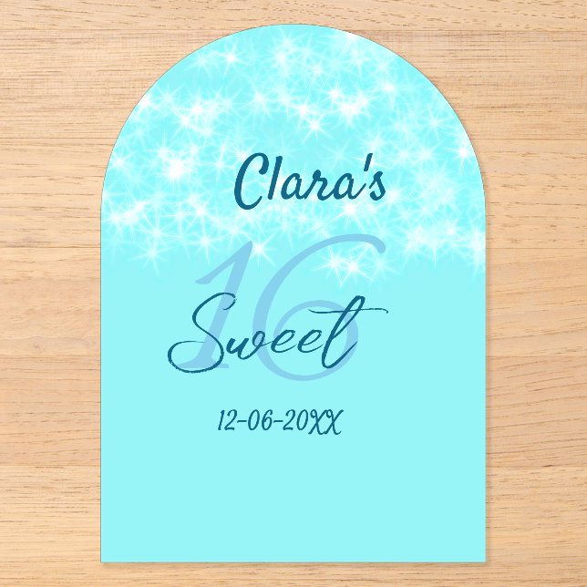 Invitaciones Acrílicas Ágata turquesa teal dulce cumpleaños 16 agregar no (Anverso)