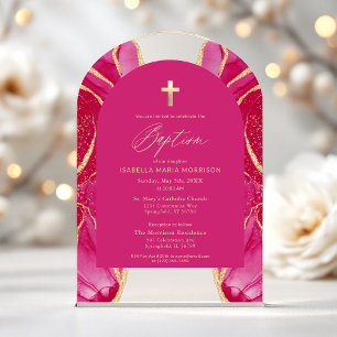 Invitaciones Acrílicas Agate de oro rosa bautismo femenino moderno elegan