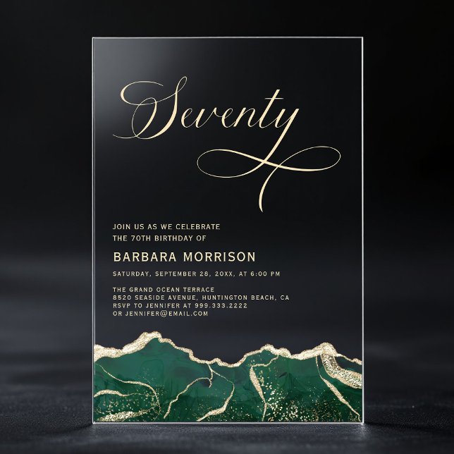 Invitaciones Acrílicas Agate de oro verde esmeralda 70 años (Subido por el creador)