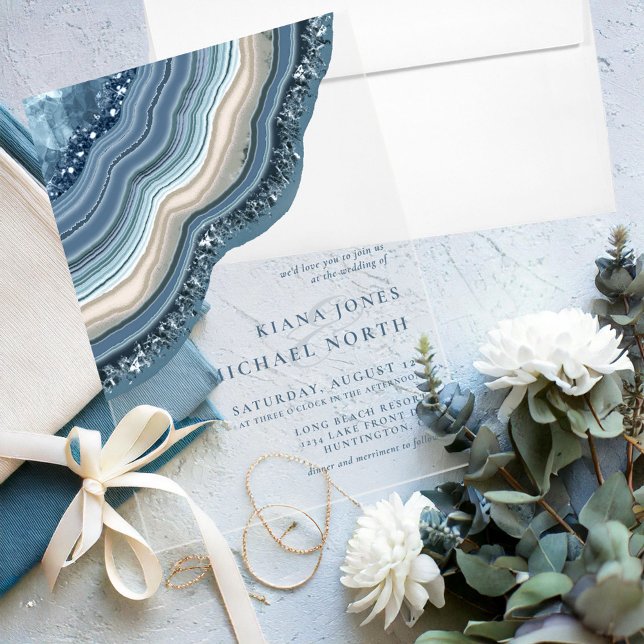 Invitaciones Acrílicas Agate Geode Purpurina Boda Dusty Blue ID647 (Subido por el creador)