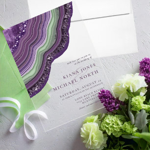 Invitaciones Acrílicas Agate Geode Purpurina Boda Violet ID647