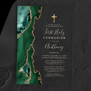 Invitaciones Acrílicas Agate Verde Oro Primera Comunión