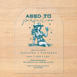 Invitaciones Acrílicas Aged to Perfection Cowgirl Blue Birthday Party