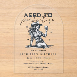 Invitaciones Acrílicas Aged to Perfection Whiskey Cowgirl Birthday Party 