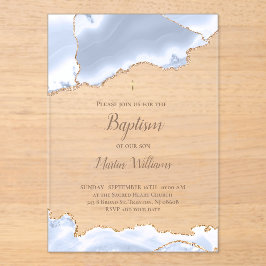 Invitaciones Acrílicas agio azul pastel Bautismo