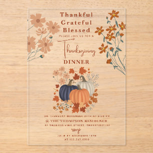 Invitaciones Acrílicas Agradecidos y agradecidos Día de Acción de Gracias