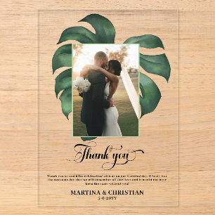 Invitaciones Acrílicas Agradecimiento de Boda con Hoja Tropical de Monste