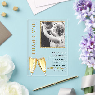 Invitaciones Acrílicas Agradecimiento de boda de champán para foto elegan