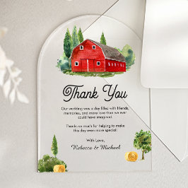 Invitaciones Acrílicas Agradecimiento de boda de granja rural de granero