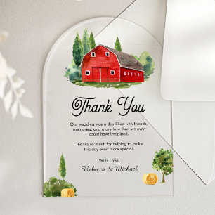 Invitaciones Acrílicas Agradecimiento de boda de granja rural de granero 