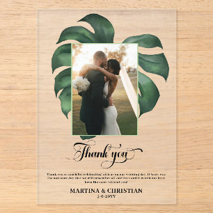 Invitaciones Acrílicas Agradecimiento de boda de hoja tropical Monstera