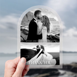 Invitaciones Acrílicas Agradecimiento de Foto de Boda Moderno y Elegante