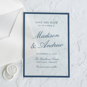 Invitaciones Acrílicas Ahorre la fecha de boda moderna con borde de marin