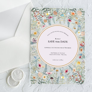 Invitaciones Acrílicas Ahorre la fecha de flores silvestres vintage helec
