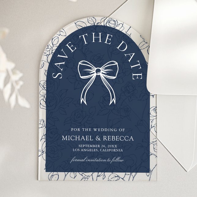 Invitaciones Acrílicas Ahorro de fecha de boda de línea blanca azul marin (Subido por el creador)