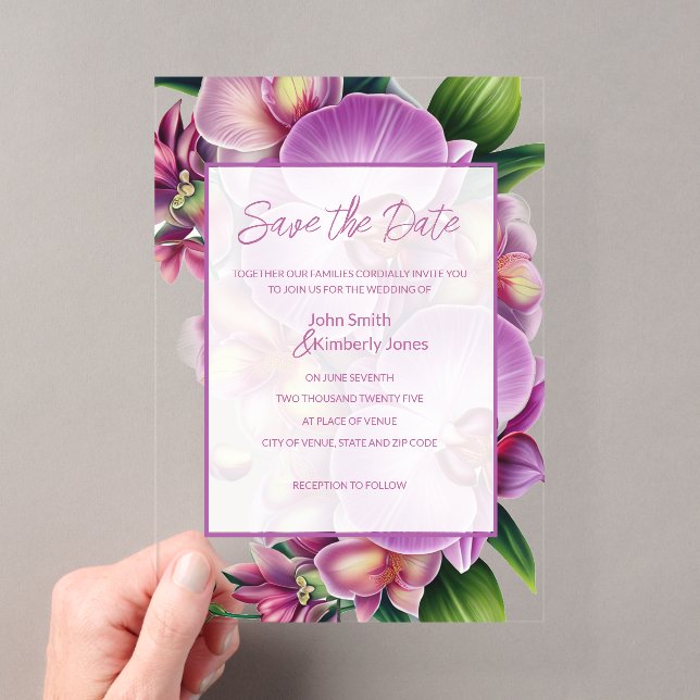 Invitaciones Acrílicas Ahorro de fecha de boda floral (Insitu (portátil))