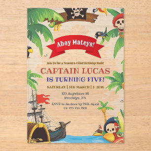 Invitaciones Acrílicas Ahoy Matey Boys Pirate Nacimiento