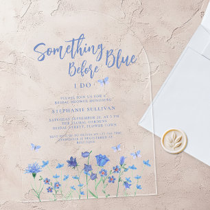 Invitaciones Acrílicas Algo azul antes de hacer ducha de novia