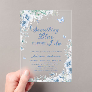 Invitaciones Acrílicas Algo azul antes de hacer ducha de novia elegante