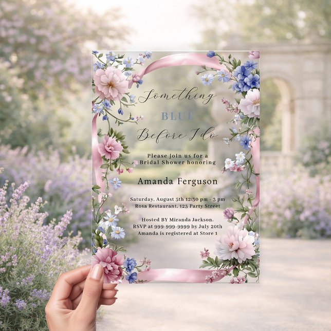 Invitaciones Acrílicas Algo azul antes de hacer ducha de novia rosa (Subido por el creador)