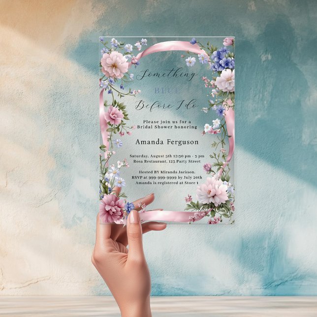 Invitaciones Acrílicas Algo azul antes de hacer ducha de novia rosa (Subido por el creador)