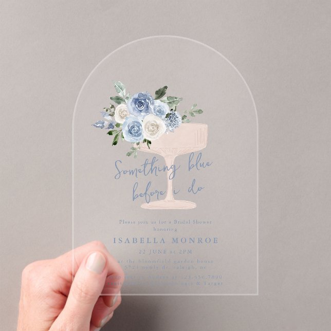 Invitaciones Acrílicas Algo Azul Antes De Hacer Ducha De Novias Florales (Insitu (portátil))