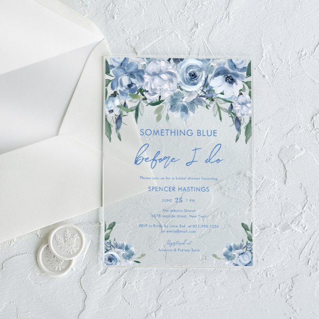 Invitaciones Acrílicas Algo Azul Antes De Hacer Ducha De Novias Florales (Subido por el creador)