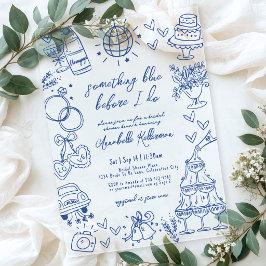 Invitaciones Acrílicas Algo Azul Dibujado Antes de Mi Despedida de Solter