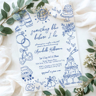 Invitaciones Acrílicas Algo Azul Dibujado Antes de Mi Despedida de Solter