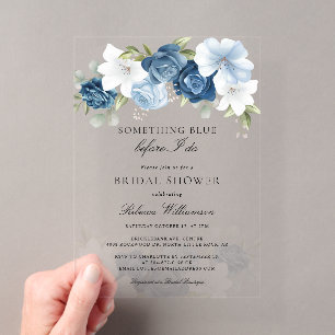 Invitaciones Acrílicas Algo Azul Floral Antes de Hacer Ducha de Novia